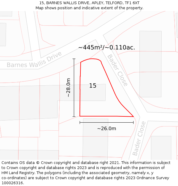 15, BARNES WALLIS DRIVE, APLEY, TELFORD, TF1 6XT: Plot and title map