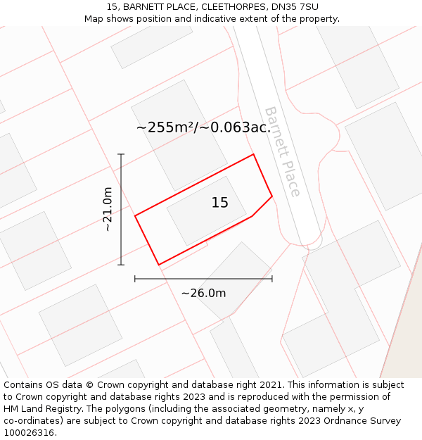 15, BARNETT PLACE, CLEETHORPES, DN35 7SU: Plot and title map