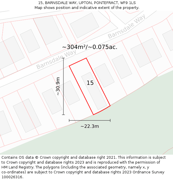 15, BARNSDALE WAY, UPTON, PONTEFRACT, WF9 1LS: Plot and title map