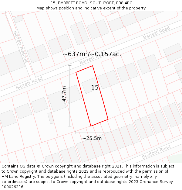 15, BARRETT ROAD, SOUTHPORT, PR8 4PG: Plot and title map