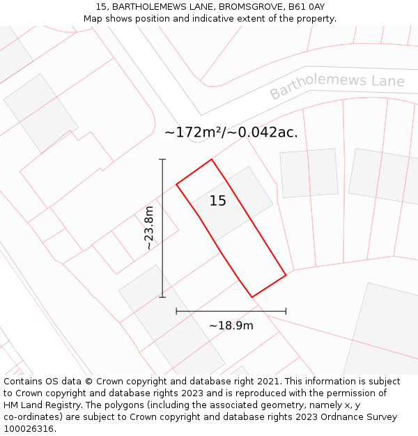 15, BARTHOLEMEWS LANE, BROMSGROVE, B61 0AY: Plot and title map