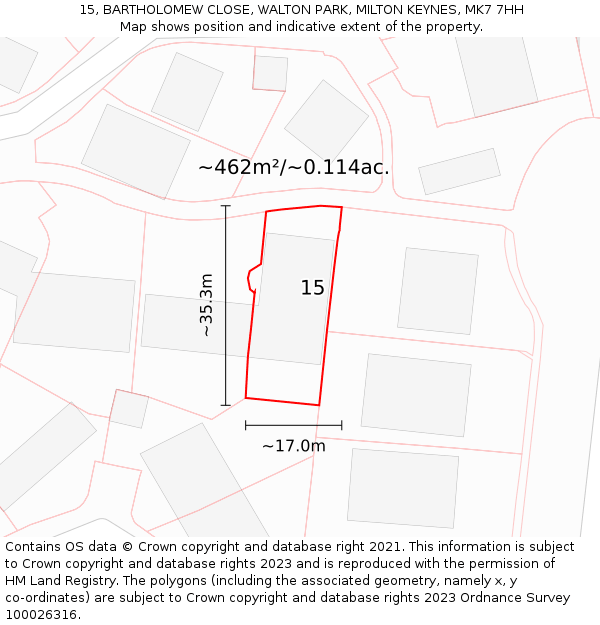 15, BARTHOLOMEW CLOSE, WALTON PARK, MILTON KEYNES, MK7 7HH: Plot and title map