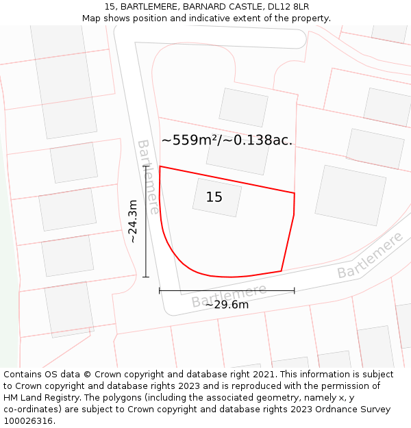 15, BARTLEMERE, BARNARD CASTLE, DL12 8LR: Plot and title map