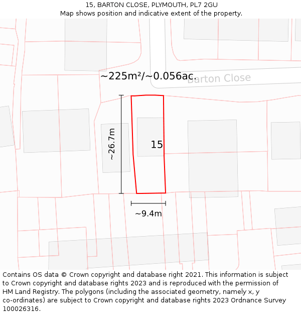 15, BARTON CLOSE, PLYMOUTH, PL7 2GU: Plot and title map