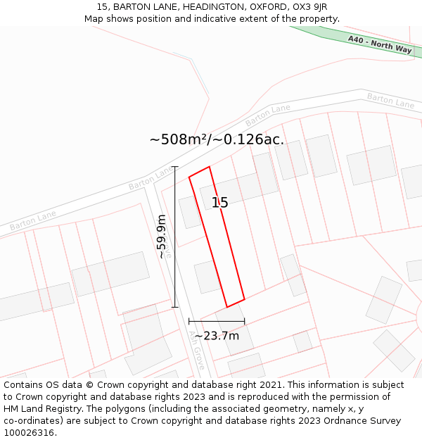 15, BARTON LANE, HEADINGTON, OXFORD, OX3 9JR: Plot and title map