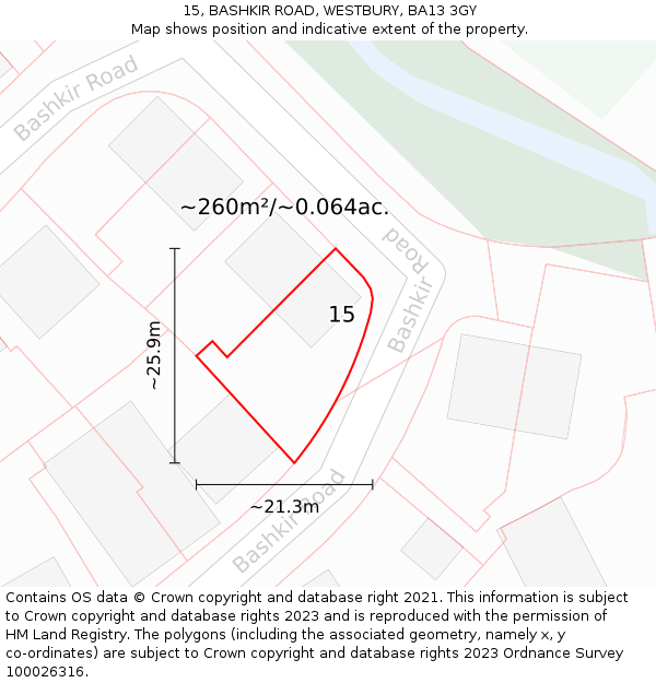 15, BASHKIR ROAD, WESTBURY, BA13 3GY: Plot and title map