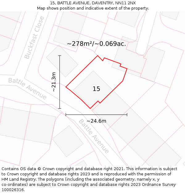 15, BATTLE AVENUE, DAVENTRY, NN11 2NX: Plot and title map