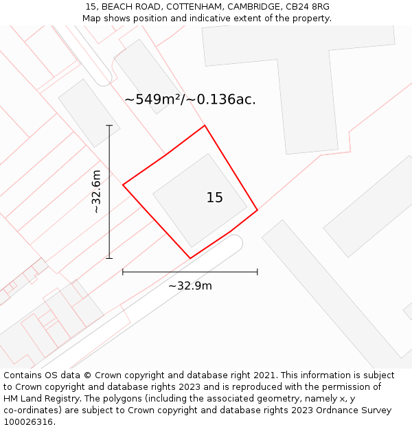 15, BEACH ROAD, COTTENHAM, CAMBRIDGE, CB24 8RG: Plot and title map