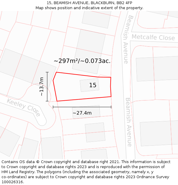 15, BEAMISH AVENUE, BLACKBURN, BB2 4FP: Plot and title map