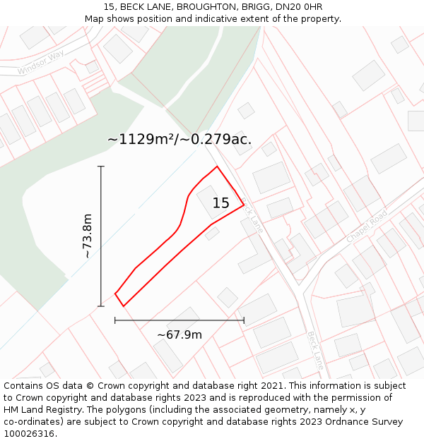 15, BECK LANE, BROUGHTON, BRIGG, DN20 0HR: Plot and title map