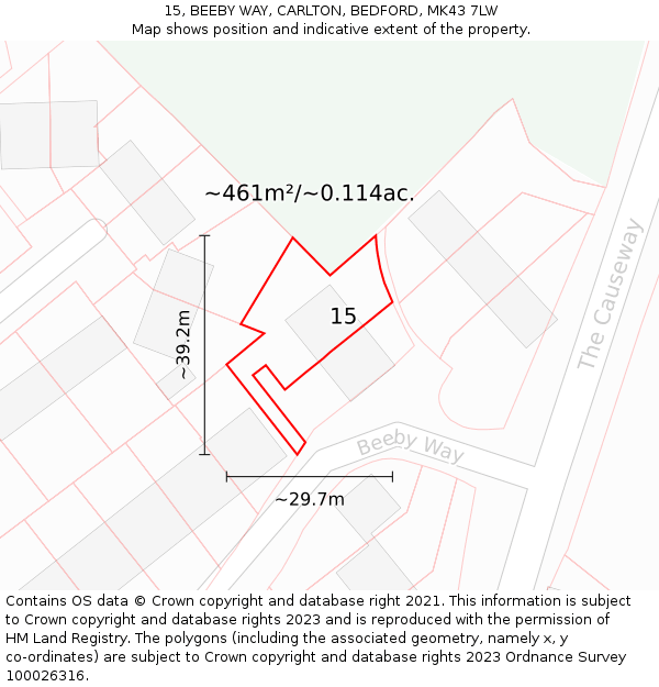 15, BEEBY WAY, CARLTON, BEDFORD, MK43 7LW: Plot and title map