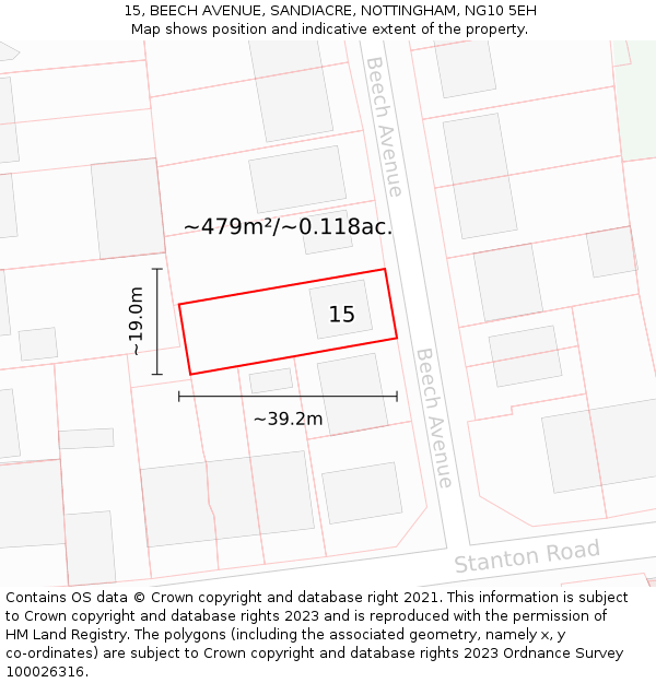 15, BEECH AVENUE, SANDIACRE, NOTTINGHAM, NG10 5EH: Plot and title map