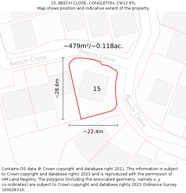 15, BEECH CLOSE, CONGLETON, CW12 4YL: Plot and title map