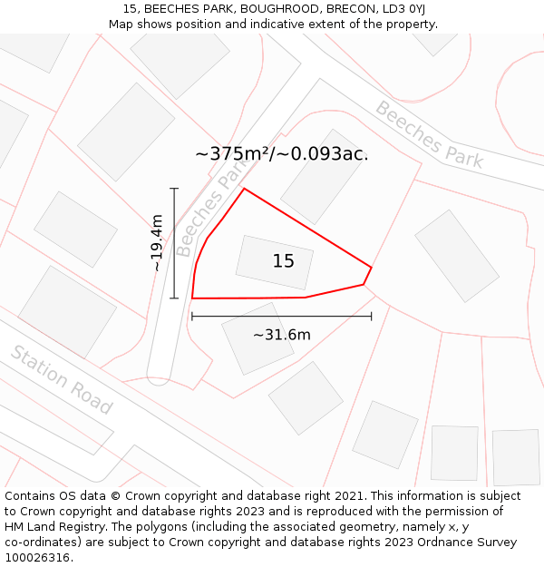 15, BEECHES PARK, BOUGHROOD, BRECON, LD3 0YJ: Plot and title map