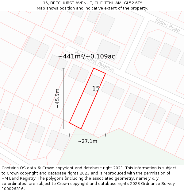 15, BEECHURST AVENUE, CHELTENHAM, GL52 6TY: Plot and title map