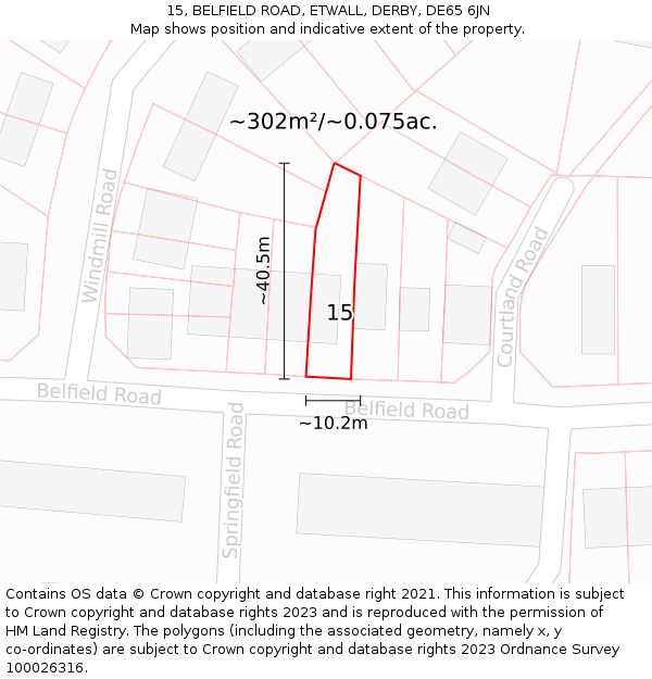 15, BELFIELD ROAD, ETWALL, DERBY, DE65 6JN: Plot and title map