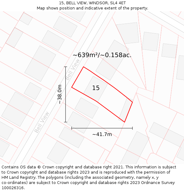 15, BELL VIEW, WINDSOR, SL4 4ET: Plot and title map