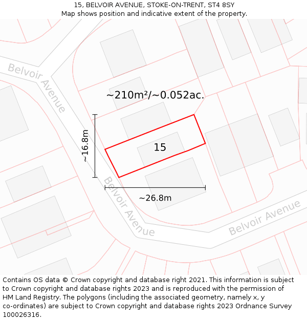 15, BELVOIR AVENUE, STOKE-ON-TRENT, ST4 8SY: Plot and title map