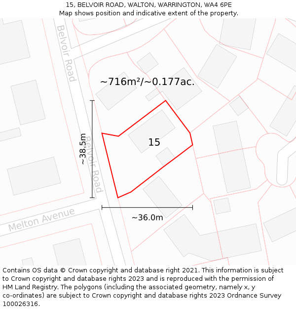 15, BELVOIR ROAD, WALTON, WARRINGTON, WA4 6PE: Plot and title map