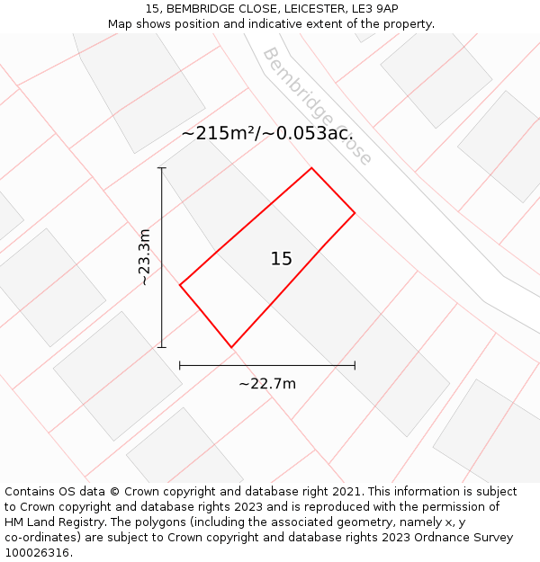 15, BEMBRIDGE CLOSE, LEICESTER, LE3 9AP: Plot and title map