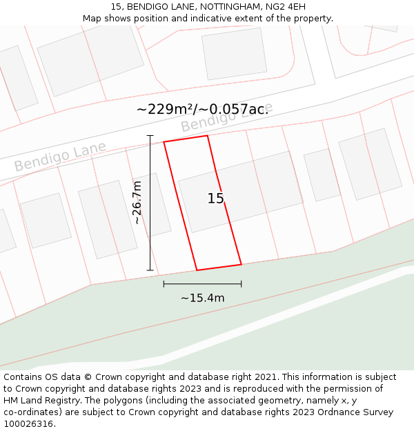 15, BENDIGO LANE, NOTTINGHAM, NG2 4EH: Plot and title map