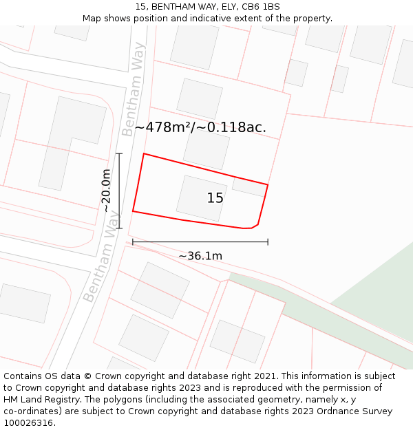 15, BENTHAM WAY, ELY, CB6 1BS: Plot and title map