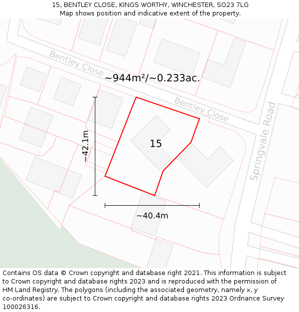15, BENTLEY CLOSE, KINGS WORTHY, WINCHESTER, SO23 7LG: Plot and title map