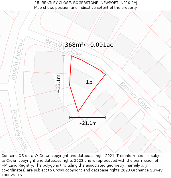 15, BENTLEY CLOSE, ROGERSTONE, NEWPORT, NP10 0AJ: Plot and title map