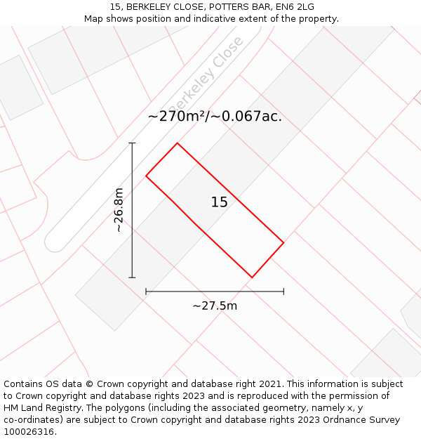 15, BERKELEY CLOSE, POTTERS BAR, EN6 2LG: Plot and title map