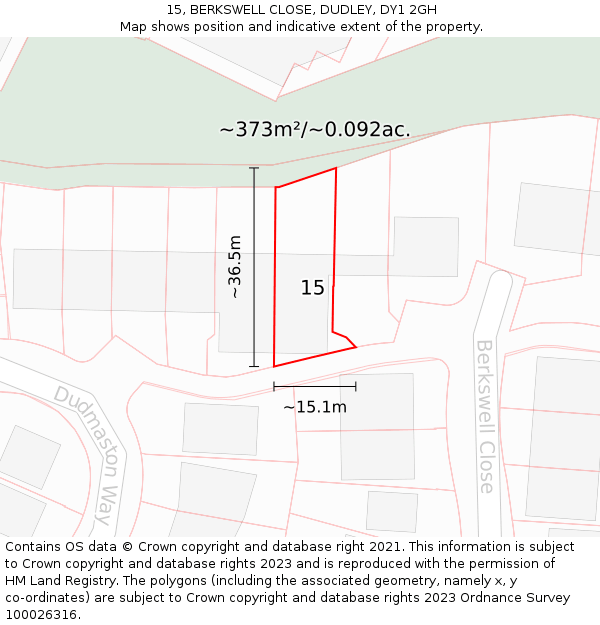 15, BERKSWELL CLOSE, DUDLEY, DY1 2GH: Plot and title map