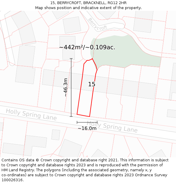 15, BERRYCROFT, BRACKNELL, RG12 2HR: Plot and title map