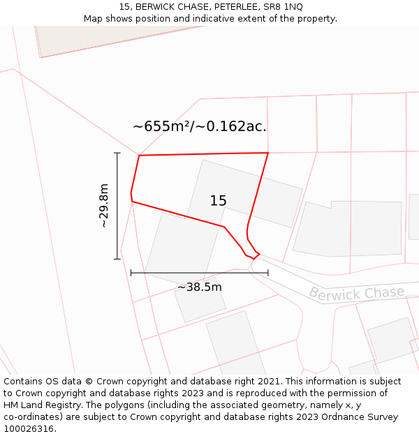 15, BERWICK CHASE, PETERLEE, SR8 1NQ: Plot and title map