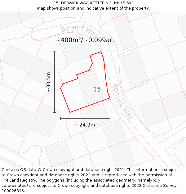 15, BERWICK WAY, KETTERING, NN15 5XF: Plot and title map