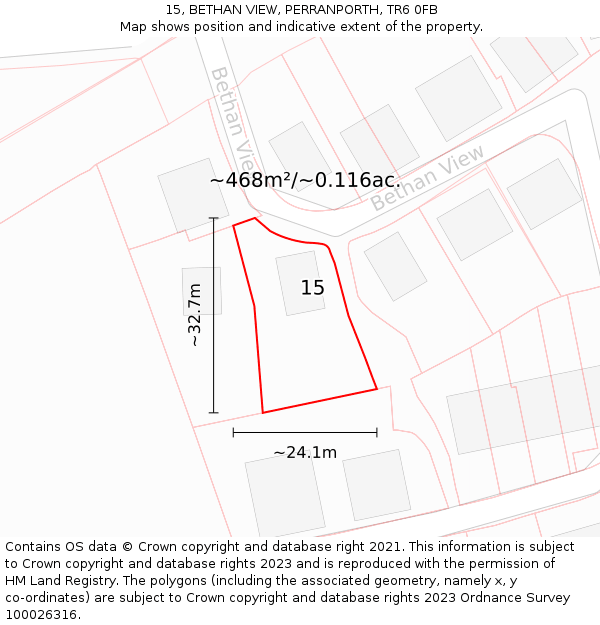 15, BETHAN VIEW, PERRANPORTH, TR6 0FB: Plot and title map