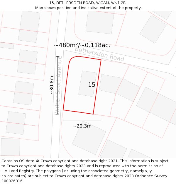 15, BETHERSDEN ROAD, WIGAN, WN1 2RL: Plot and title map