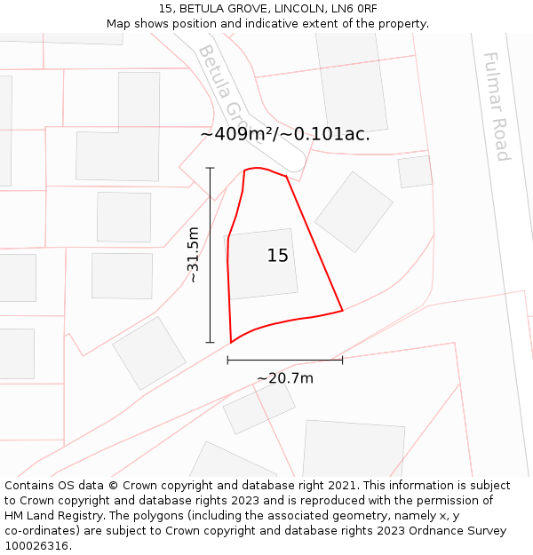 15, BETULA GROVE, LINCOLN, LN6 0RF: Plot and title map