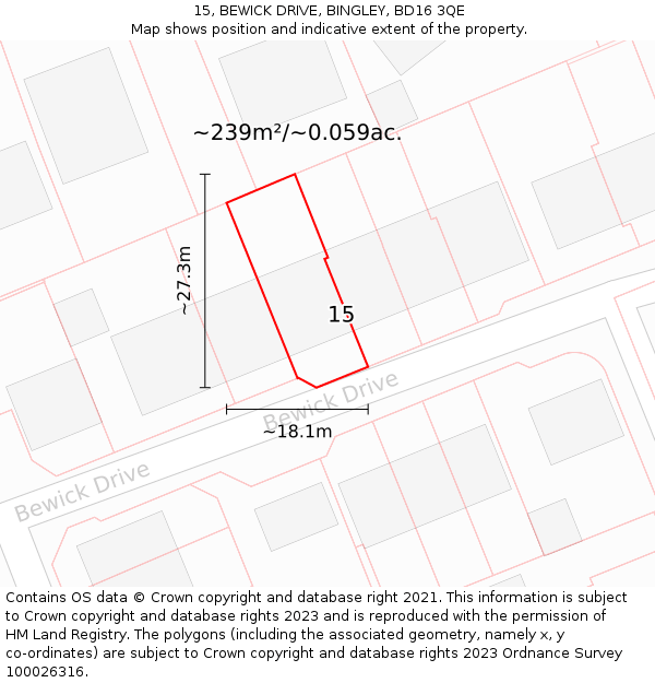 15, BEWICK DRIVE, BINGLEY, BD16 3QE: Plot and title map
