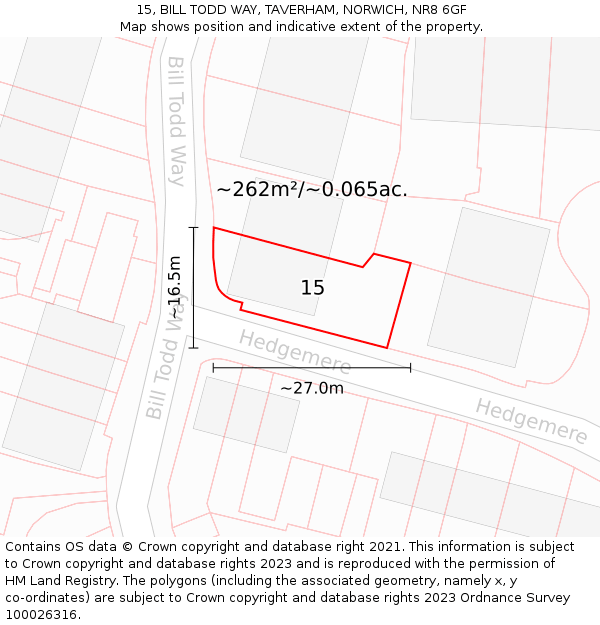 15, BILL TODD WAY, TAVERHAM, NORWICH, NR8 6GF: Plot and title map