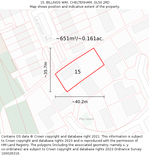 15, BILLINGS WAY, CHELTENHAM, GL50 2RD: Plot and title map