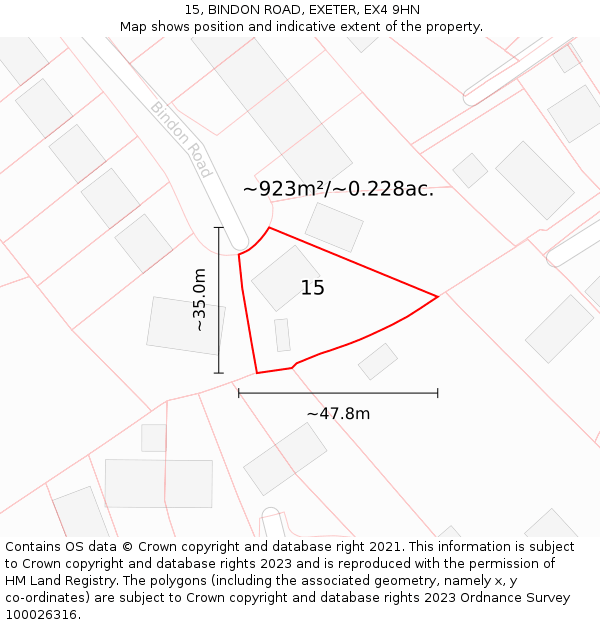 15, BINDON ROAD, EXETER, EX4 9HN: Plot and title map