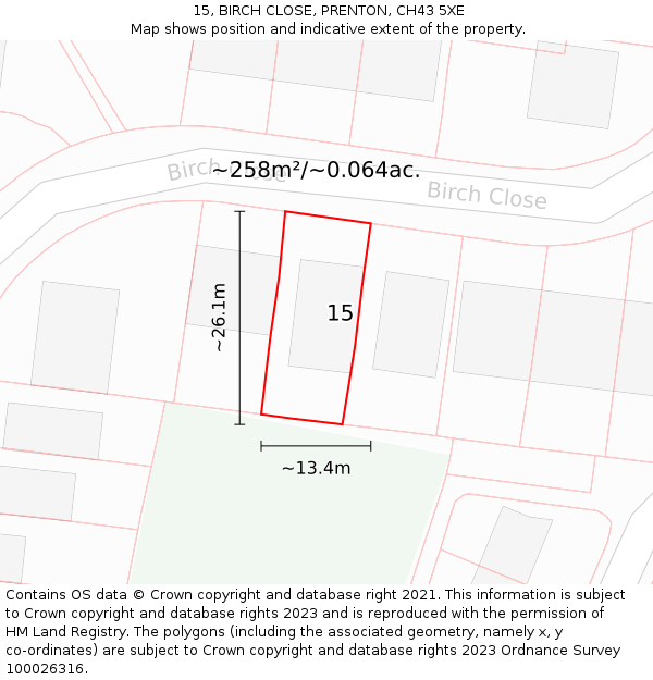 15, BIRCH CLOSE, PRENTON, CH43 5XE: Plot and title map