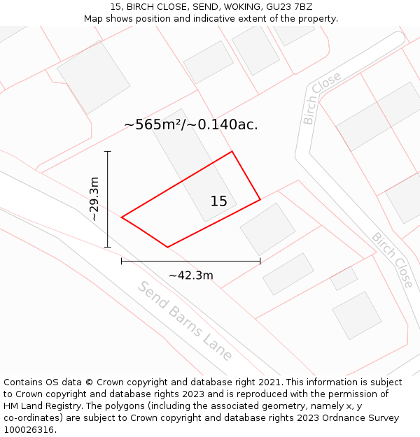 15, BIRCH CLOSE, SEND, WOKING, GU23 7BZ: Plot and title map