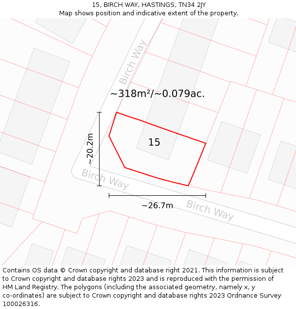 15, BIRCH WAY, HASTINGS, TN34 2JY: Plot and title map