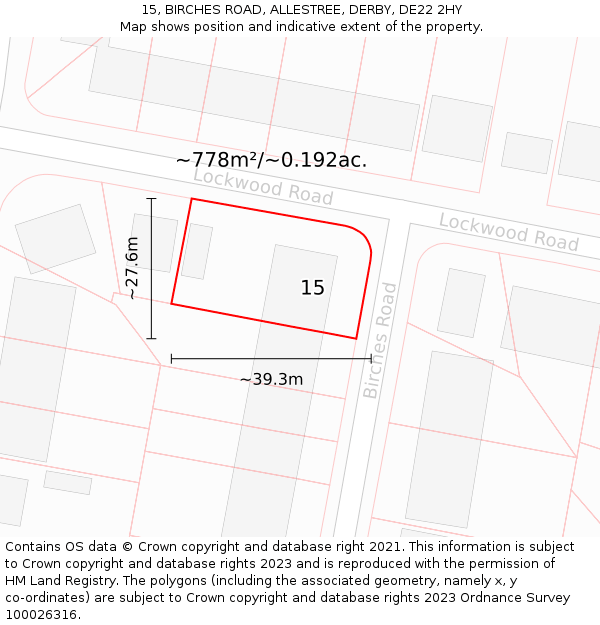 15, BIRCHES ROAD, ALLESTREE, DERBY, DE22 2HY: Plot and title map