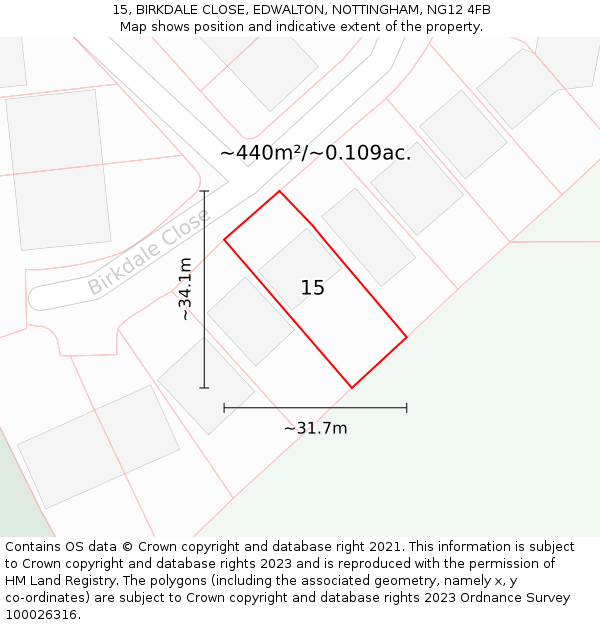 15, BIRKDALE CLOSE, EDWALTON, NOTTINGHAM, NG12 4FB: Plot and title map