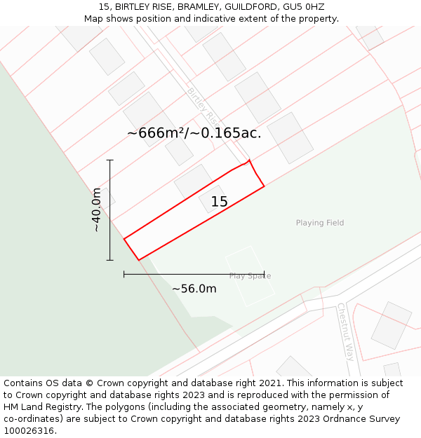 15, BIRTLEY RISE, BRAMLEY, GUILDFORD, GU5 0HZ: Plot and title map