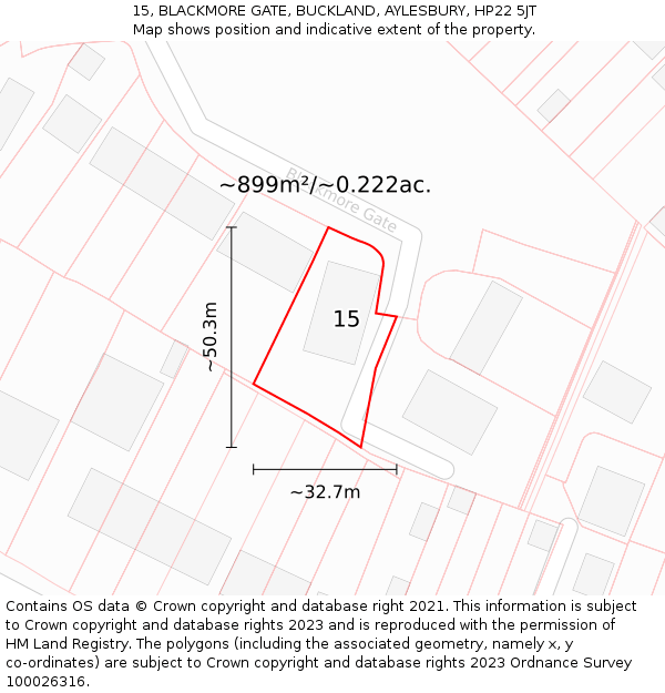 15, BLACKMORE GATE, BUCKLAND, AYLESBURY, HP22 5JT: Plot and title map