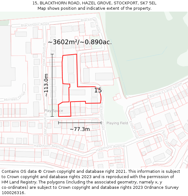 15, BLACKTHORN ROAD, HAZEL GROVE, STOCKPORT, SK7 5EL: Plot and title map