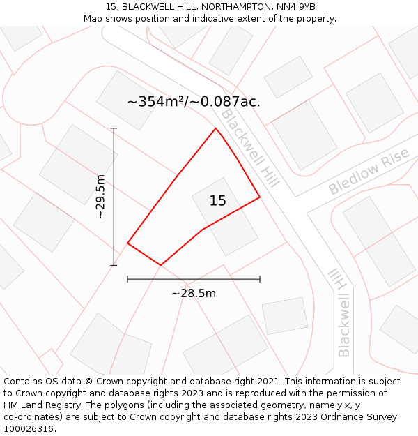 15, BLACKWELL HILL, NORTHAMPTON, NN4 9YB: Plot and title map