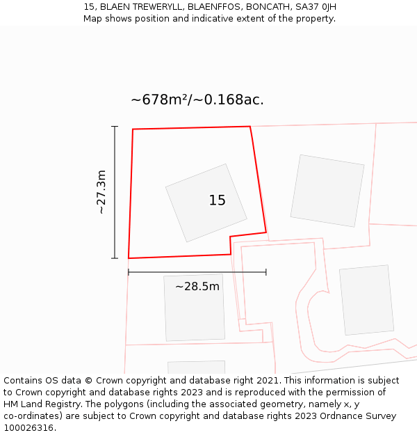 15, BLAEN TREWERYLL, BLAENFFOS, BONCATH, SA37 0JH: Plot and title map